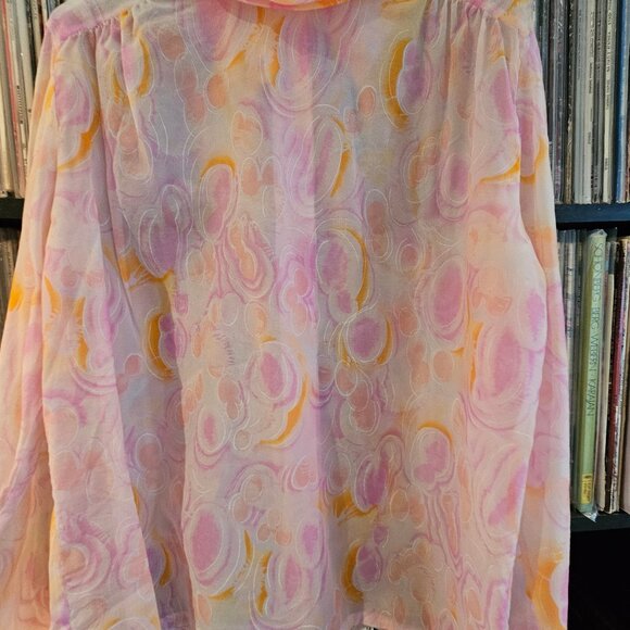 Vintage Chiffon Patterned Pink Blouse - Picture 6 of 8
